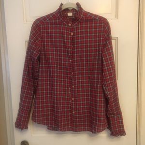 JCREW plaid ruffle trim shirt